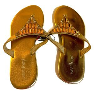West Loop Gold Sandals Elegant Comfort Faux Jewel Women’s 5/6